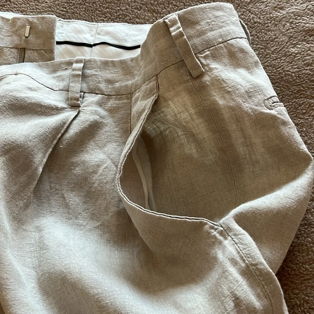 Paul Frederic Pleated Linen Pants Casual  Cream/Tan